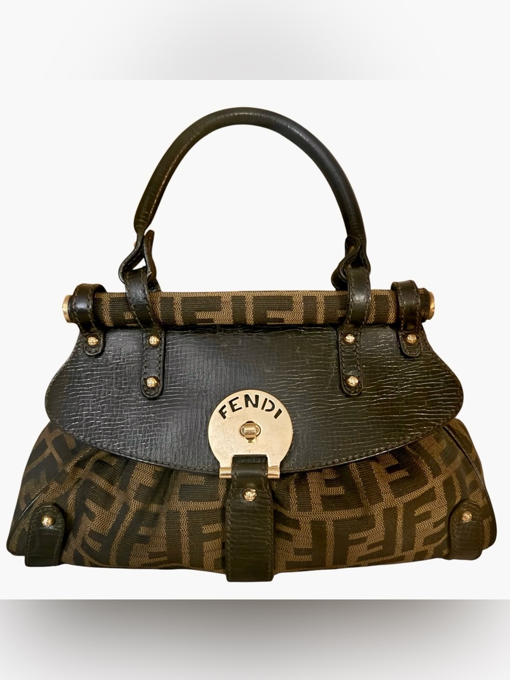 Authentic Vintage Fendi Zucca Magic Bag Tobacco FF Monogram Canvas Leather Y2K